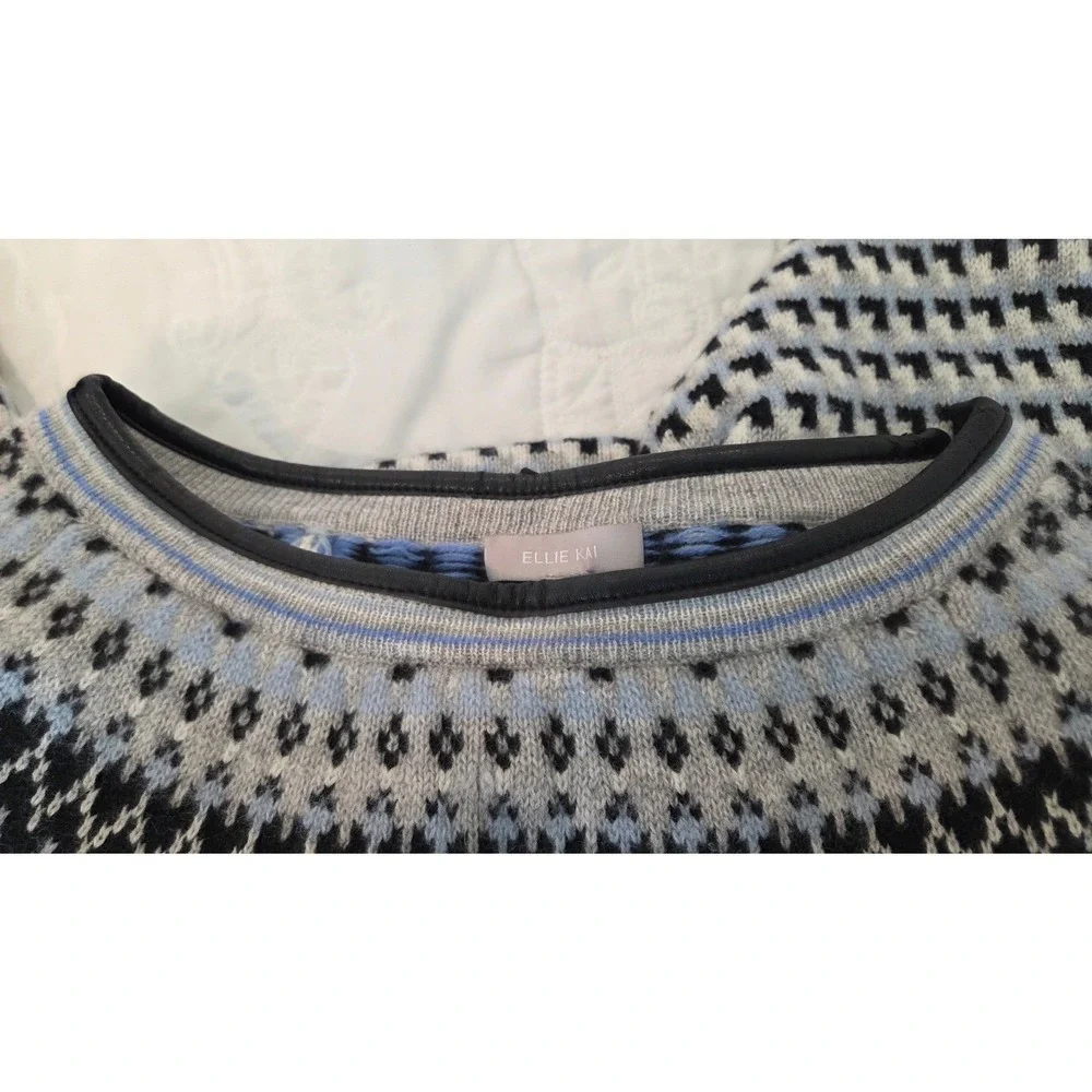 Ellie Kai 100% Cashmere Leather Trim Blue Gray‎ Winter Sweater Cozy Small